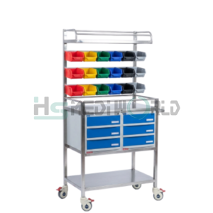 Crash cart trolley with 18 bins