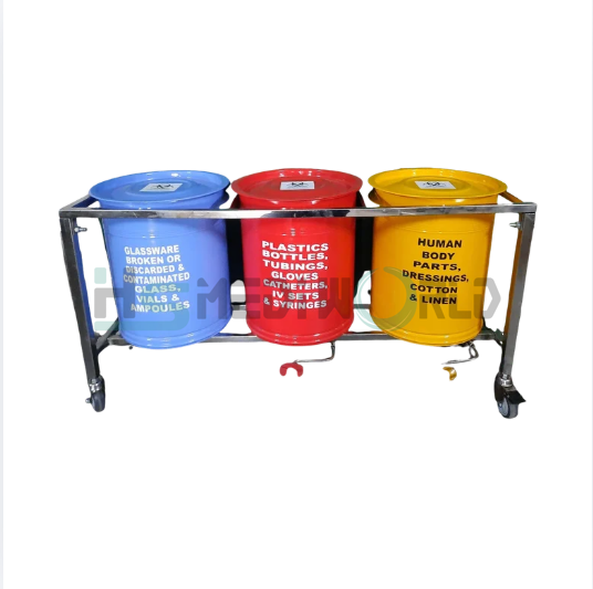 Waste Segregation Trolley With S S Bins  3 bins